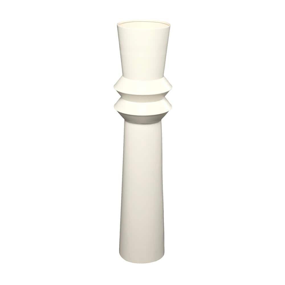 38 in. Cream Tall Art Deco Fluted Floor Metal Decorative Vase