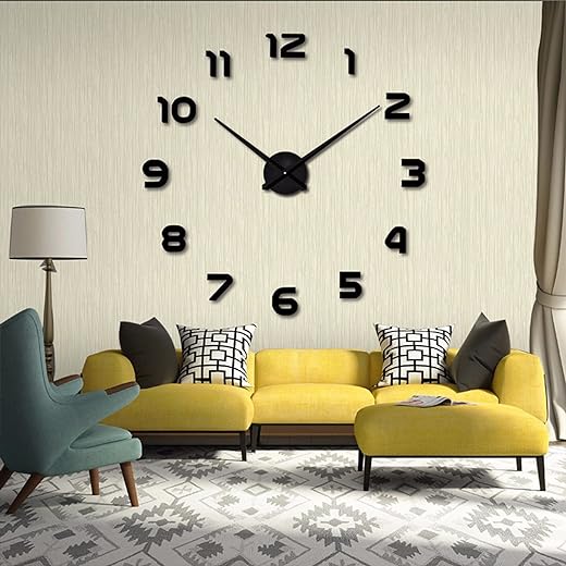 3D DIY Wall Clock Arabic Numerals Clock Frameless Mirror Surface Wall Sticker Home Decor for Living Room Bedroom(Not Including Battery) Suit for (19-27 Inch, Black)