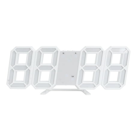 3D LED Digital Clock Creative Wall Desk Alarm Clock USB Charging Clock for Home Office (White, White Numbers)