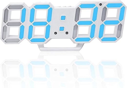 3D LED Digital Wall Clock, 9.5 Desk Alarm Clock, with 3 Adjust Brightness Levels, 12/24H Temperature Display (Blue)