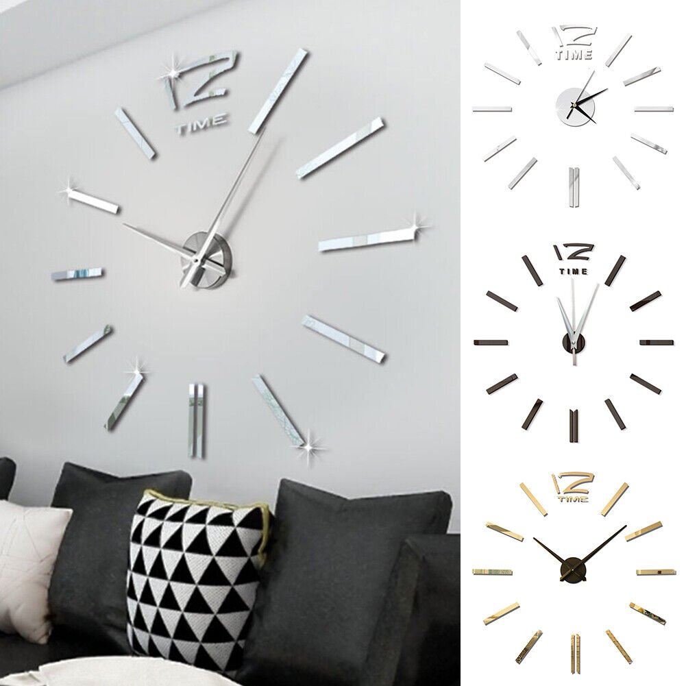 3D Mirror Surface 23.62in Wall Sticker Frameless Clock DIY Office Home Art Decor