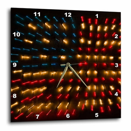 3dRose Americana Flag made of zoomed Neon Lights-AB01 BTH0000 - Brenda Tharp - Wall Clock, 10 by 10-inch