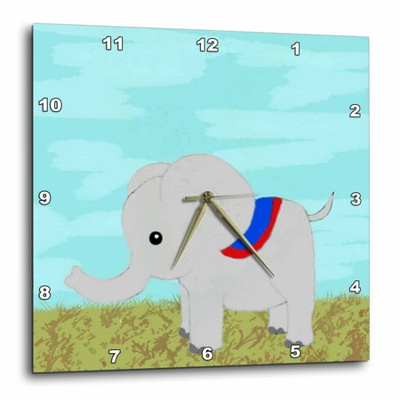 3dRose Cute Painted Baby Elephant - Wall Clock, 10 by 10-inch