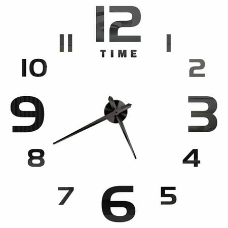 3D Wall Clock DIY Big Wall Clocks Modern Living Room Acrylic Mirror Stickers Self-Adhesive Quartz Watch Silent Home Decoration Black E 27 inch No EVA