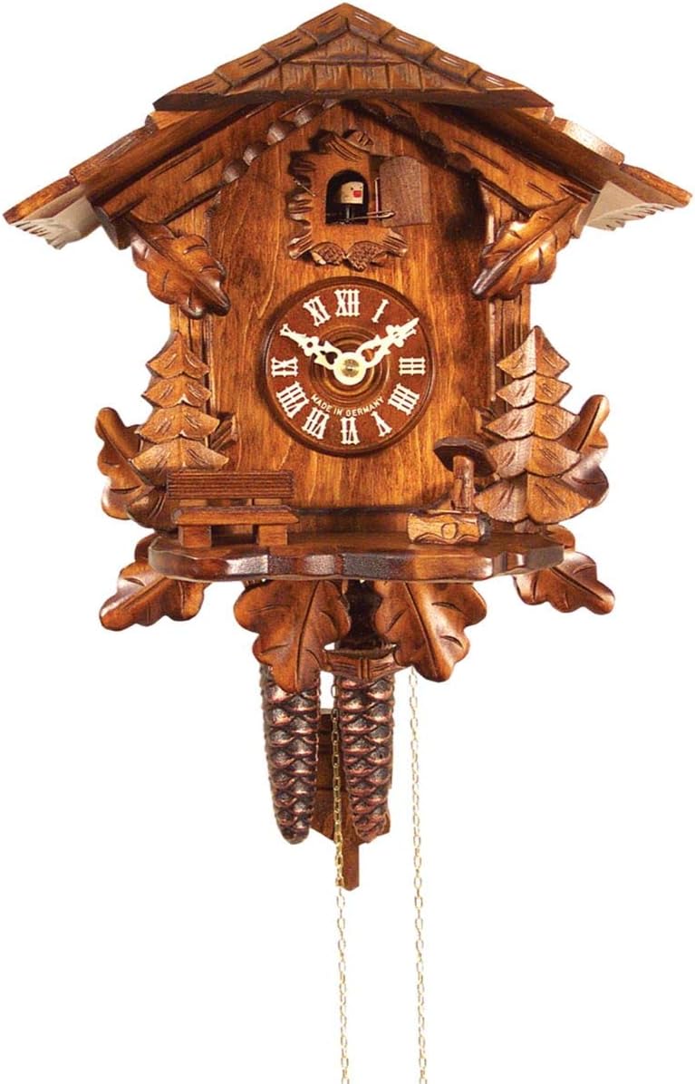 436HV Engstler Weight-Driven Cuckoo Clock-Full Size-10.5 H x 9.75 W x 6 D, Brown