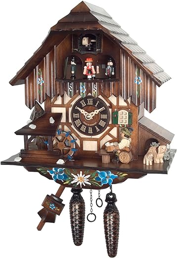 464MT Engstler Weight-Driven Cuckoo Clock-Full Size-12.5 H x 11 W x 7 D, Brown