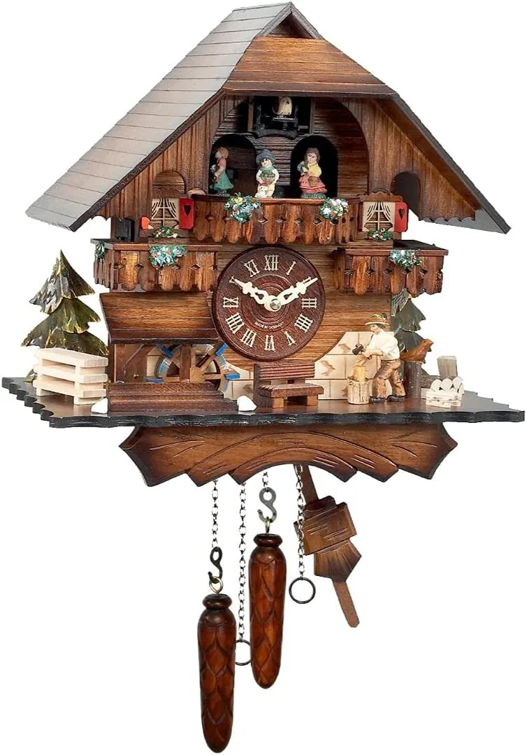 470QMT Engstler Battery-Operated Cuckoo Clock-Full Size-13 H x 12.25" W x 8" D, Brown