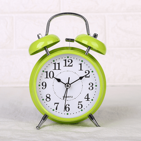 4 inches Twin Bell Alarm Clock with Stereoscopic Dial, Backlight, Battery Operated Loud Alarm Clock-Green