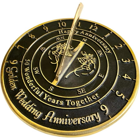 50th Golden Wedding Anniversary Sundial Gift Heavy Duty Brass Home Decor Or Garden Present Idea for Parents, Grandparents, Friends, Couples 50 Years Marriage