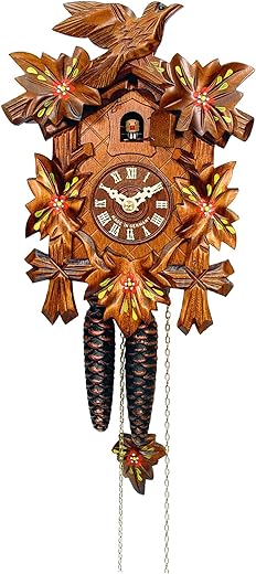 522-6 Engstler Weight-Driven Cuckoo Clock-Full Size-9.25 H x 6.75 W x 5.5 D, Brown