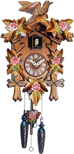 532-9Q Engstler Battery-Operated Cuckoo Clock-Full Size-14 H x 9.5" W x 6.5" D, Brown