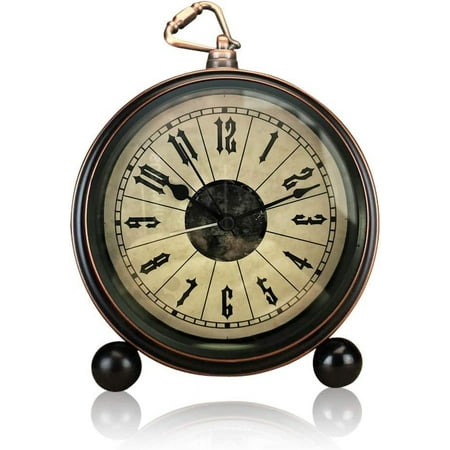 5 Classic Vintage Alarm Clock, No Tick Silent Metal Vintage Antique Desk Stand Quartz Clock, Battery Powered Loud Wake Up Alarm Clock for Bedside Bedroom Travel (1pcs-Vintage)