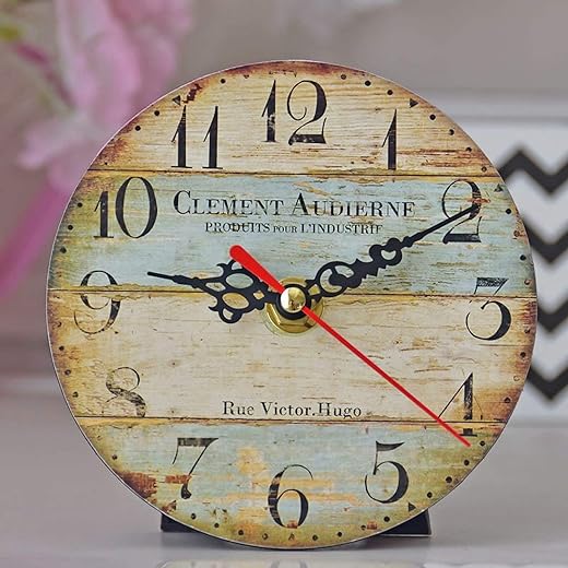 5 Inches Wall Clock, Non-Ticking Silent Quartz Decorative Clocks, Battery Operated, Round Retro Indoor Kitchen Bedroom Living Room Wall Clocks(5 Blue Wooden Board)