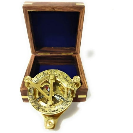 5 Sundial Compass Solid Brass Sun Dial (with Wooden Box)