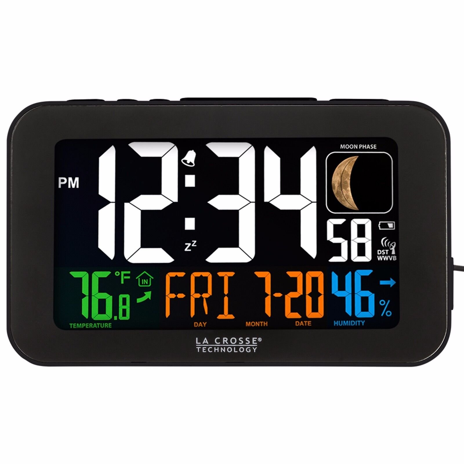 617-1485B La Crosse Technology Atomic Color Digital Alarm Clock with USB Port