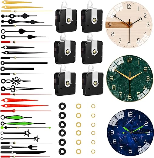 6 PCS High Torque Quartz Clock Movement Mechanism Replacement Clock Kit with 10 Different Pairs of Hands Clock for DIY Repair Clock Parts Shaft Lengths 12mm 15.5mm 21.5mm (Style 2)