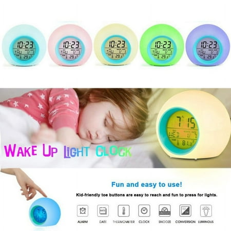 7 Colors Changing Alarm Clock Multiple Nature Sounds with Indoor Temperature Display and Snooze Function for Kids Students Heavy Sleepers