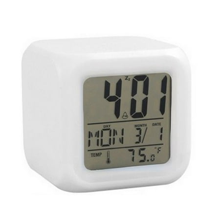 7 Colors LED Changing Digital Alarm Clock Desk Night Glowing Cube LCD Clock Home Decoration