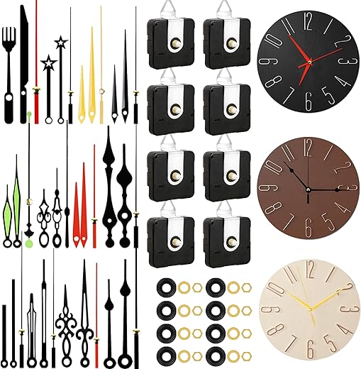 8 PCS High Torque Quartz Clock Movement Mechanism Replacement Clock Kit with 12 Different Pairs of Clock Hands for DIY Repair Clock Parts Shaft Lengths 12mm 15.5mm 21.5mm (01)