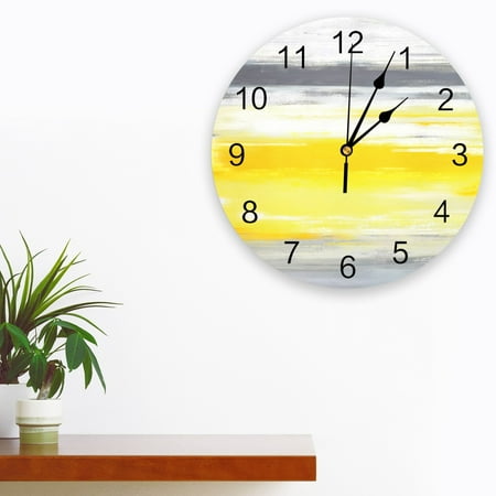 Abstract Gray Yellow Texture Clocks Wall Home Decoration Modern Kitchen Bedroom Living Room Decor Wall Clock