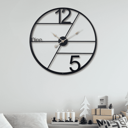 Accent Collection Black Metal Wall Clock Silent Modern 60 cm 24, Black Modern Clock