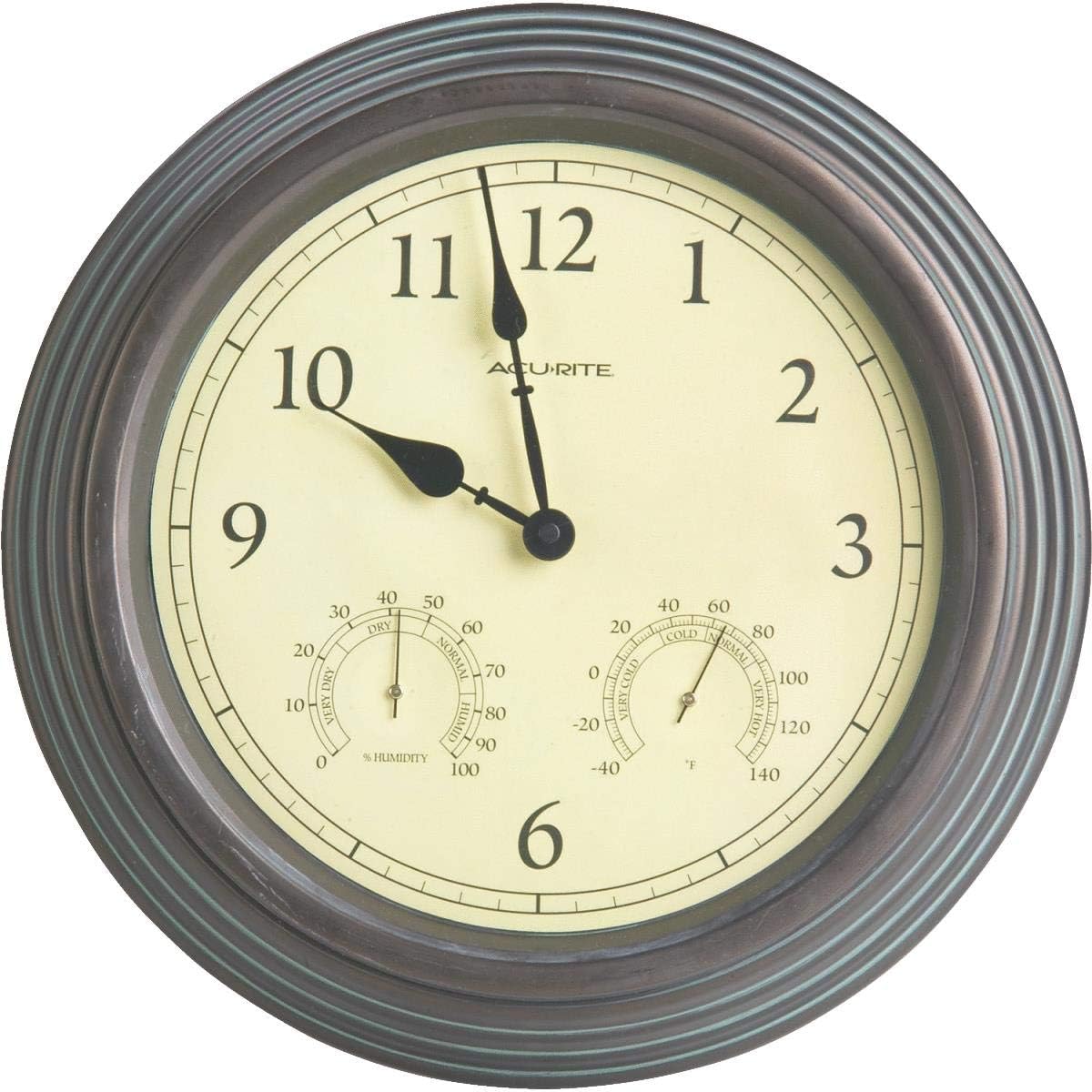 AcuRite 01063 15-Inch Combo Clock with Thermometer and Hygrometer, Copper Patina