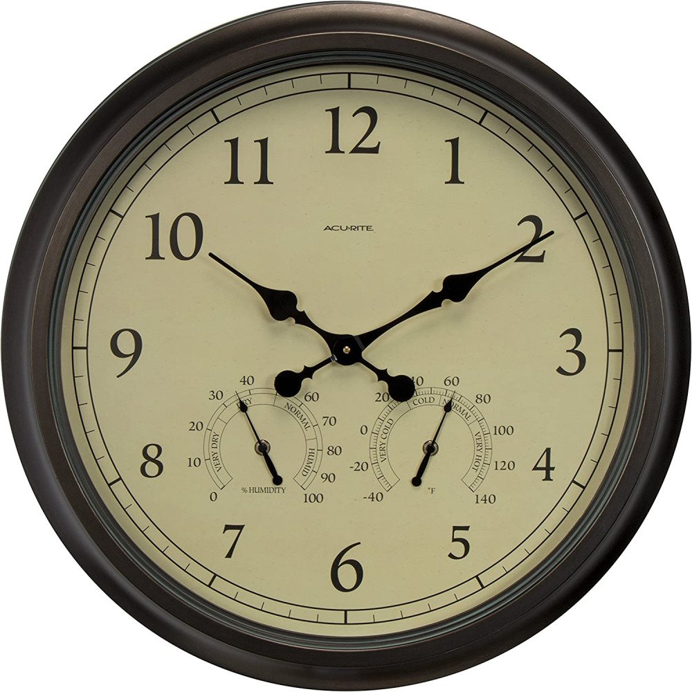 AcuRite 24-inch Weathered Wall Clock with Thermometer and Hygrometer Brown