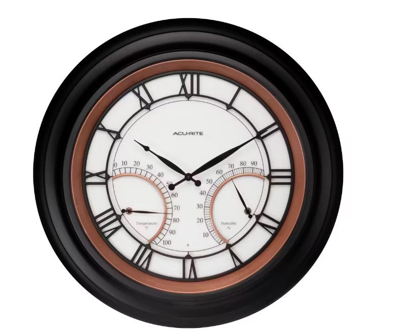 AcuRite Analog Clock Timeless Design Built-in Thermometer/Hygrometer 24 in. W