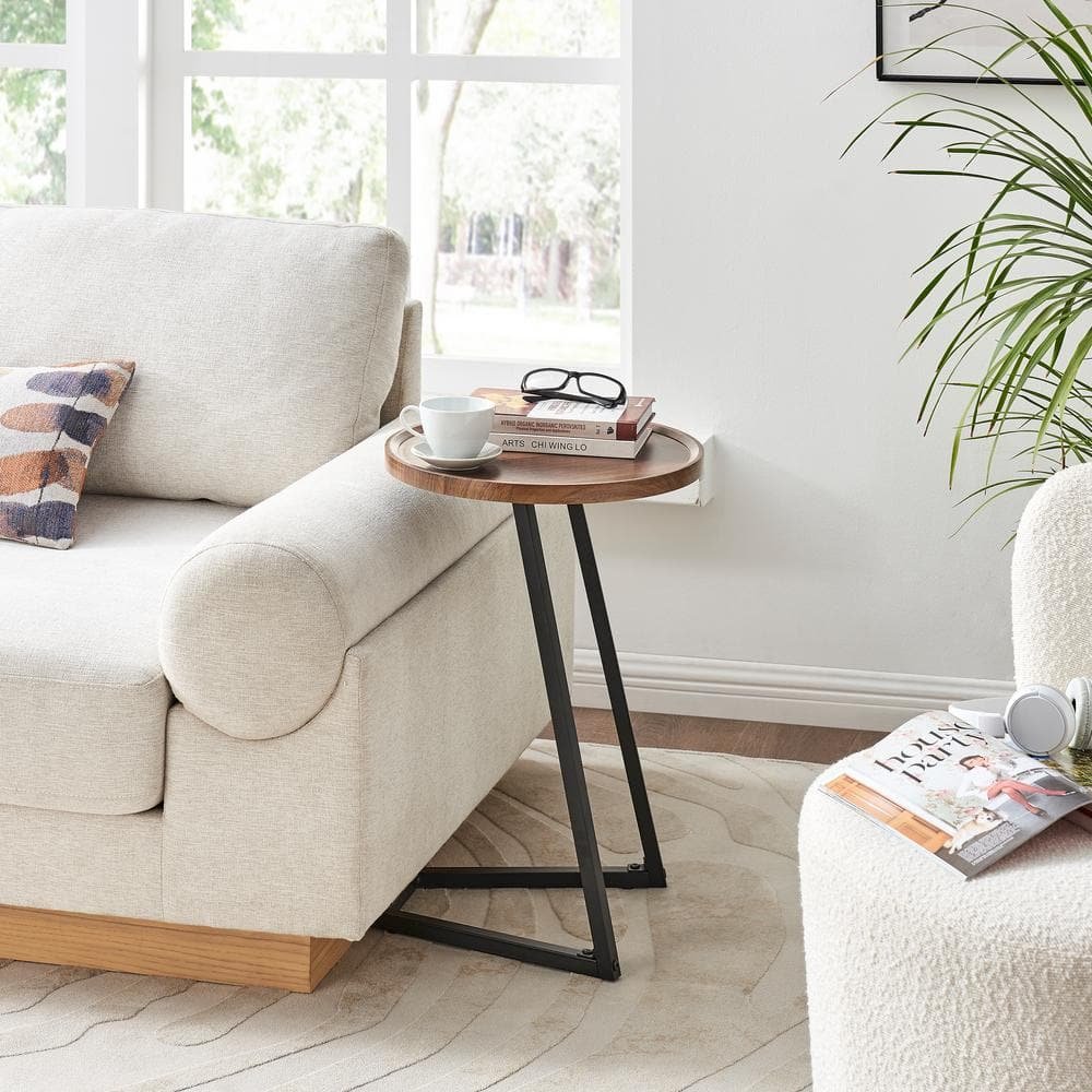 Addison 15.75 in. Round Angled Couch-Side Accent C-Table with Modern Geometric Metal...