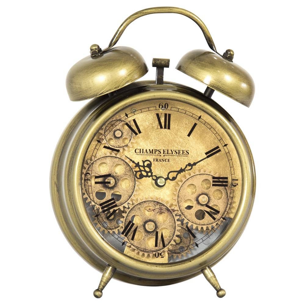 Aged Bronze and Brass Gears Table Top Clock