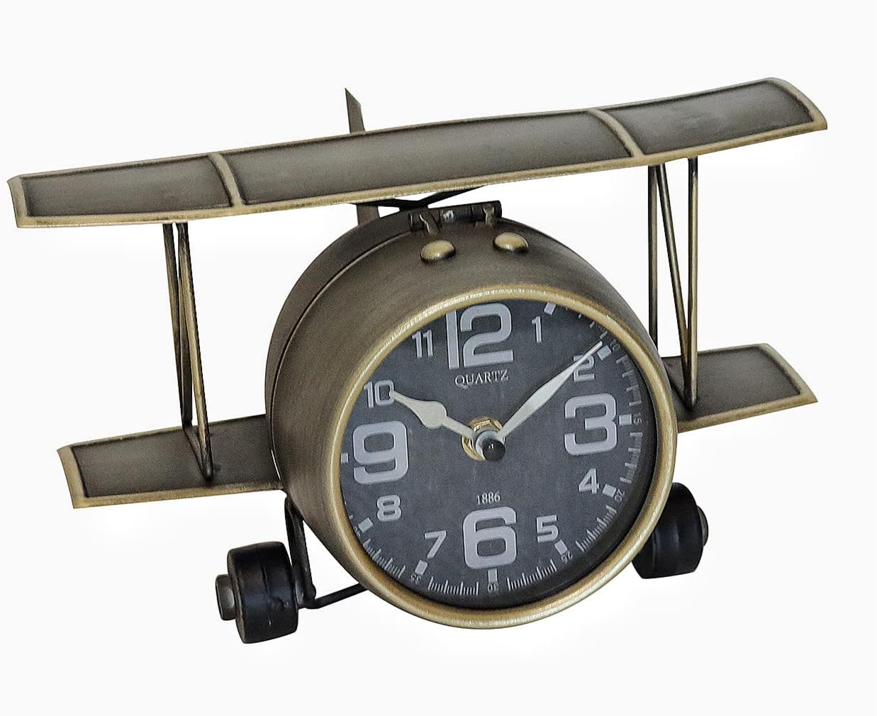 airplane Metal TableTop Clock Industrial Home Decor Accents for The Mantel, Shelf, Desk, or Any Table Top, Battery Operated No battery supplied