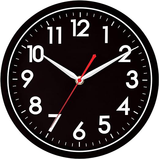 AKCISOT Wall ClockModern Black Silent Non Ticking Wall Clocks Battery Operated 10 Inch,Small Analog Classic Clock Decorative for Bedroom, Kitchen, Home Office, Bathroom, School, Living Room