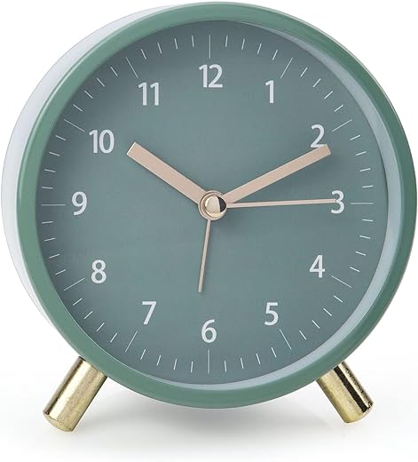 Alarm Clock 4.5 Bedside Analog Alarm Clock for Bedroom Battery Operated Round Clock with Backlight, Green