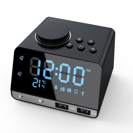 Alarm Clock Radio with Bluetooth Speaker, Charging Station/Phone Chargers with Dual USB port for iPhone/iPad/iPod/Android and Tablets