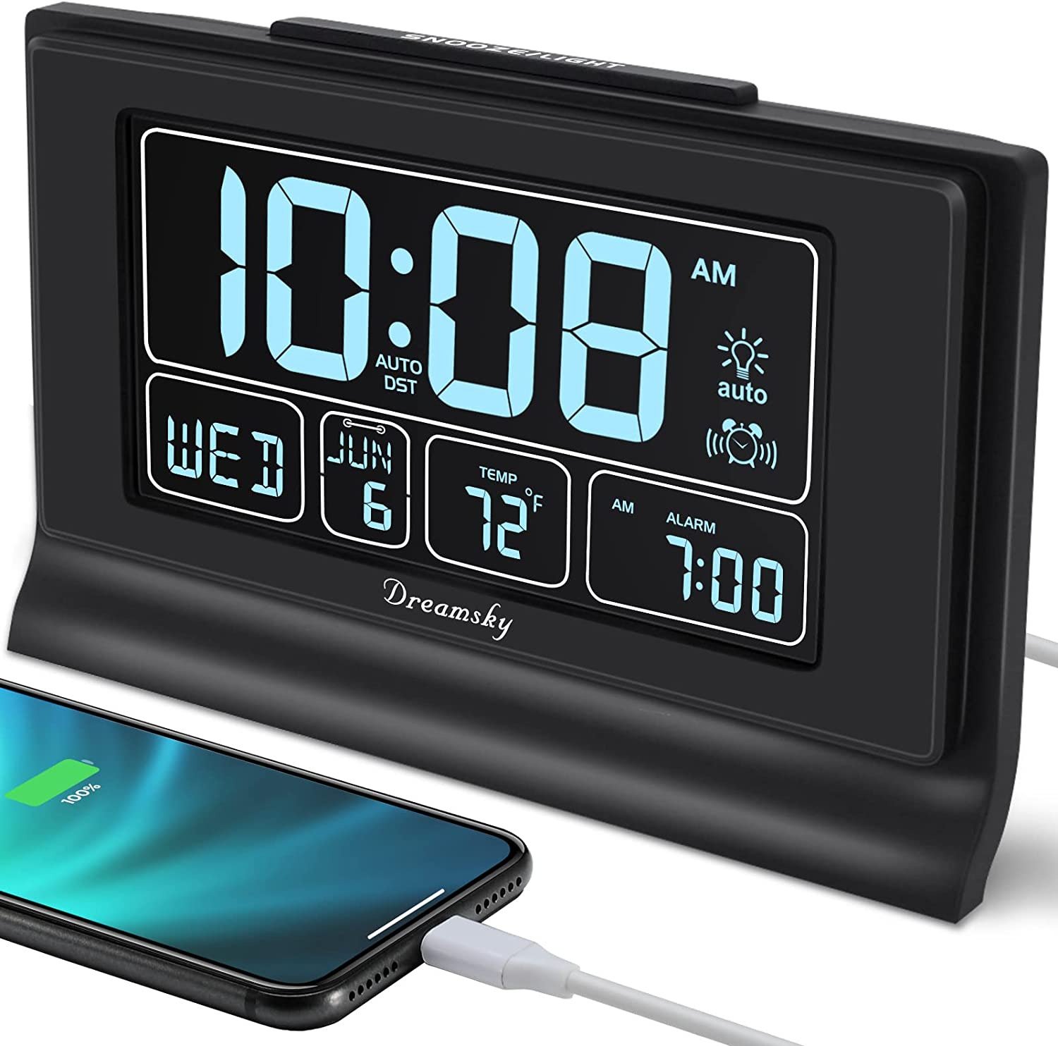 Alarm Clocks for Bedrooms with Battery Backup, Auto Set Digital Clock with Date