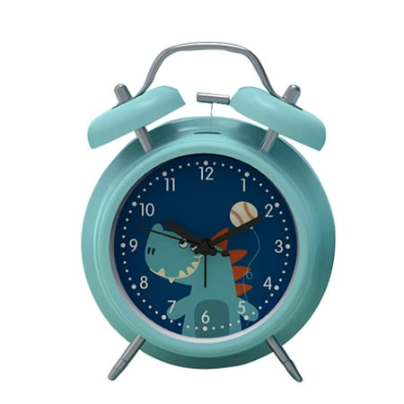 Alarm Clock Twin Bell Loud Clock Non- ticking Vintage Luminous Tabletop Clock Cartoon Operated Clock for Kids Bedside Nightstand Home Decor Green