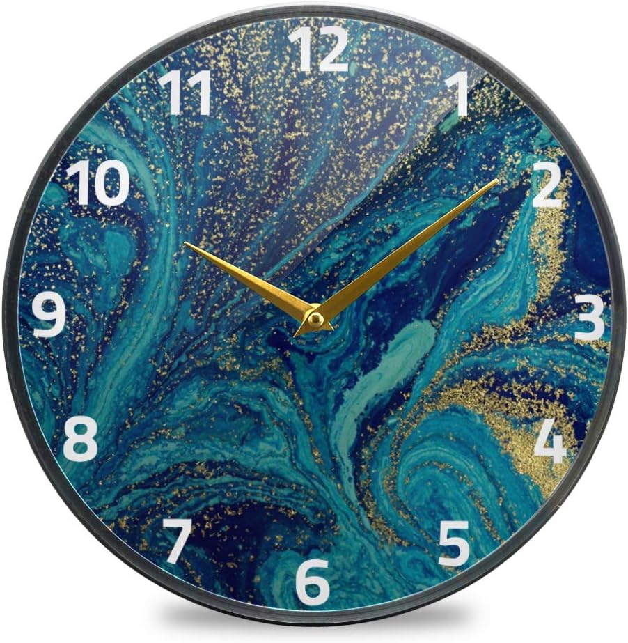 ALAZA Marble Abstract Blue and Gold Wall Clock Battery Operated Silent Non Ticking Clocks for Living Room Decor 12 Inch / 9.5 Inch