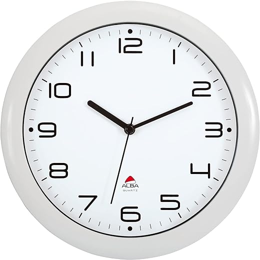 ALBA 12" Silent Wall Clock with Quartz Mechanism, White (HORNEWBC)