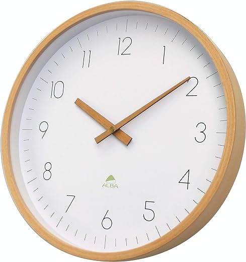 Alba Hortree Wall Clock Beech/Glass Light Wood/White Background Medium