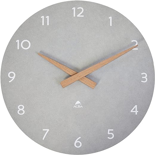 ALBA Wall Clock – Wood – Quartz – Silent – Precious – Modern Look and Purity – Grey