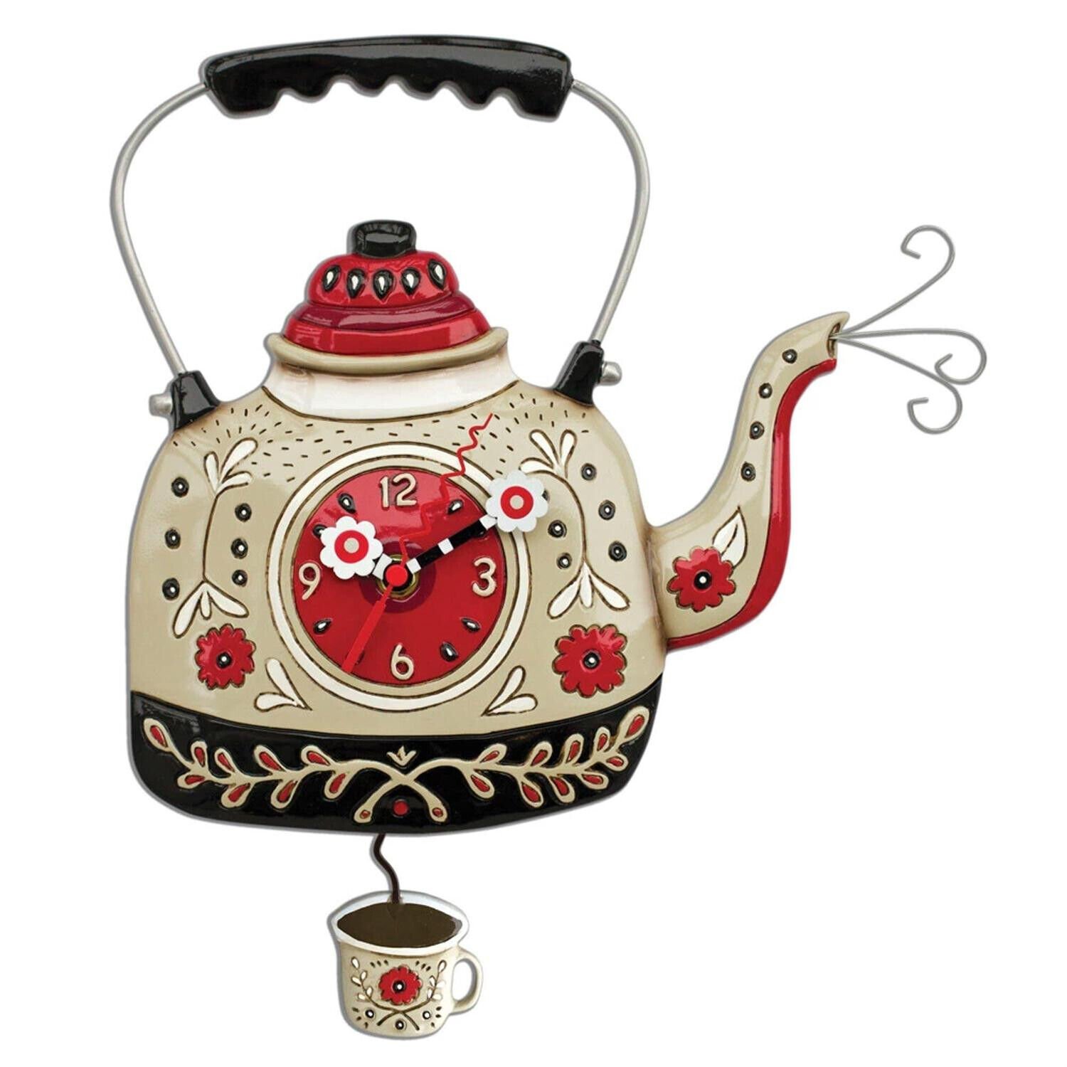 Allen Designs Kettle with Cup of Tea Pendulum Clock P1706-free Shipping
