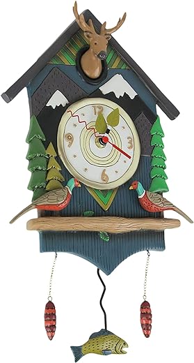 Allen Designs Mountain Time Lodge Theme Decorative Pendulum Wall Clock