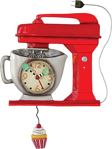 Allen Designs P1371 Vintage Red Mixer Pendulum Wall Clock 16.5"