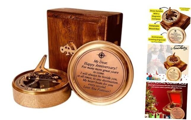 Anniversary Sundial Gift for Him or Her Sundial Clock Compass - Unique Gift