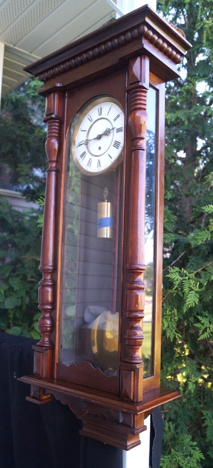 Antique 1880s German Vienna Regulator Wall Clock - Weight Driven - WORKS