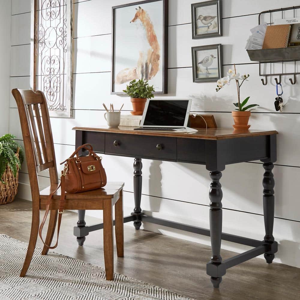 Antique Black 1-Drawer Desk With Charging Station