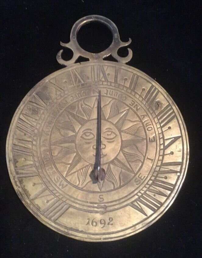 Antique Brass Bronze Roman Numerals Sun Clock Sundial Tabletop Office Desk