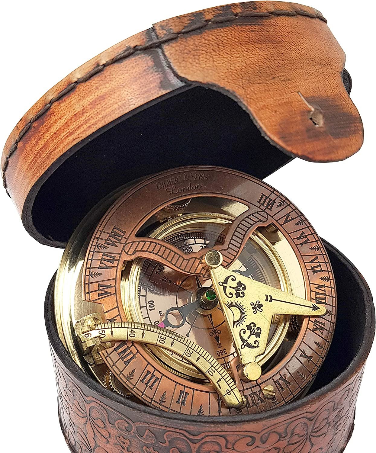 - Antique Brass & Copper Sundial Compass, Sundial Clock in Box Gift Sun Clock Sh