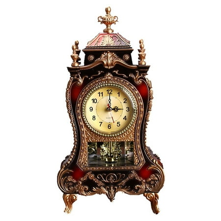 Antique Clock, Vintage European Desk Clock, 12 Music Chime Antique Desk Clock, Wall Clock with Pendulum and Chimes for Home Decoration