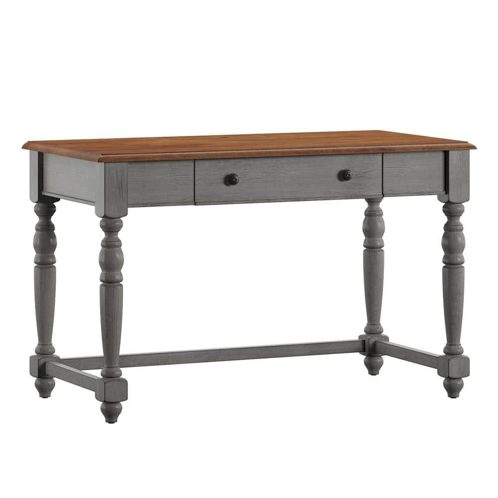Antique Grey 1-Drawer Desk With Charging Station